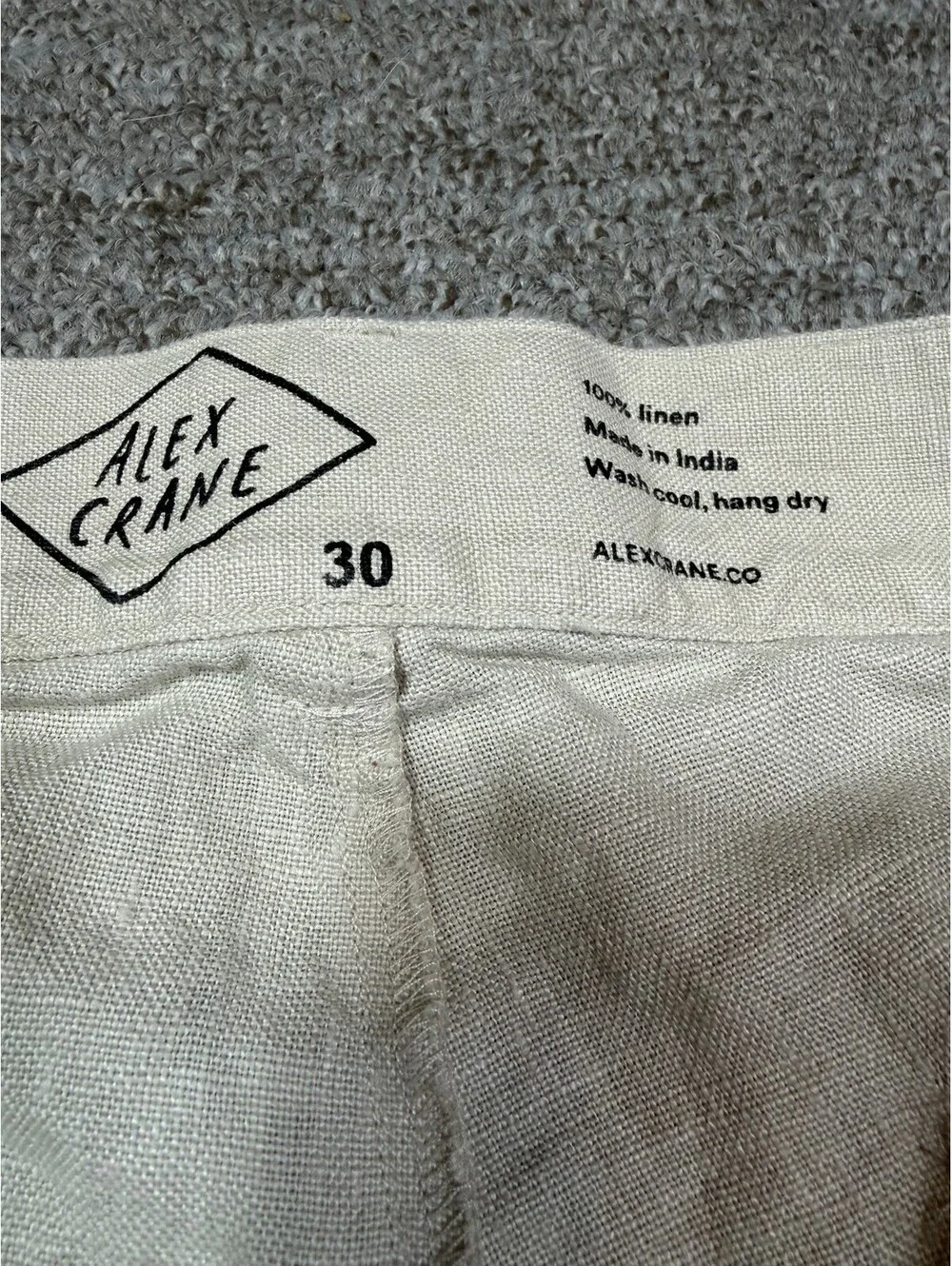 Alex Crane Cham Pants Mens 30 Bone 100% Linen Slim Straight Casual Trousers